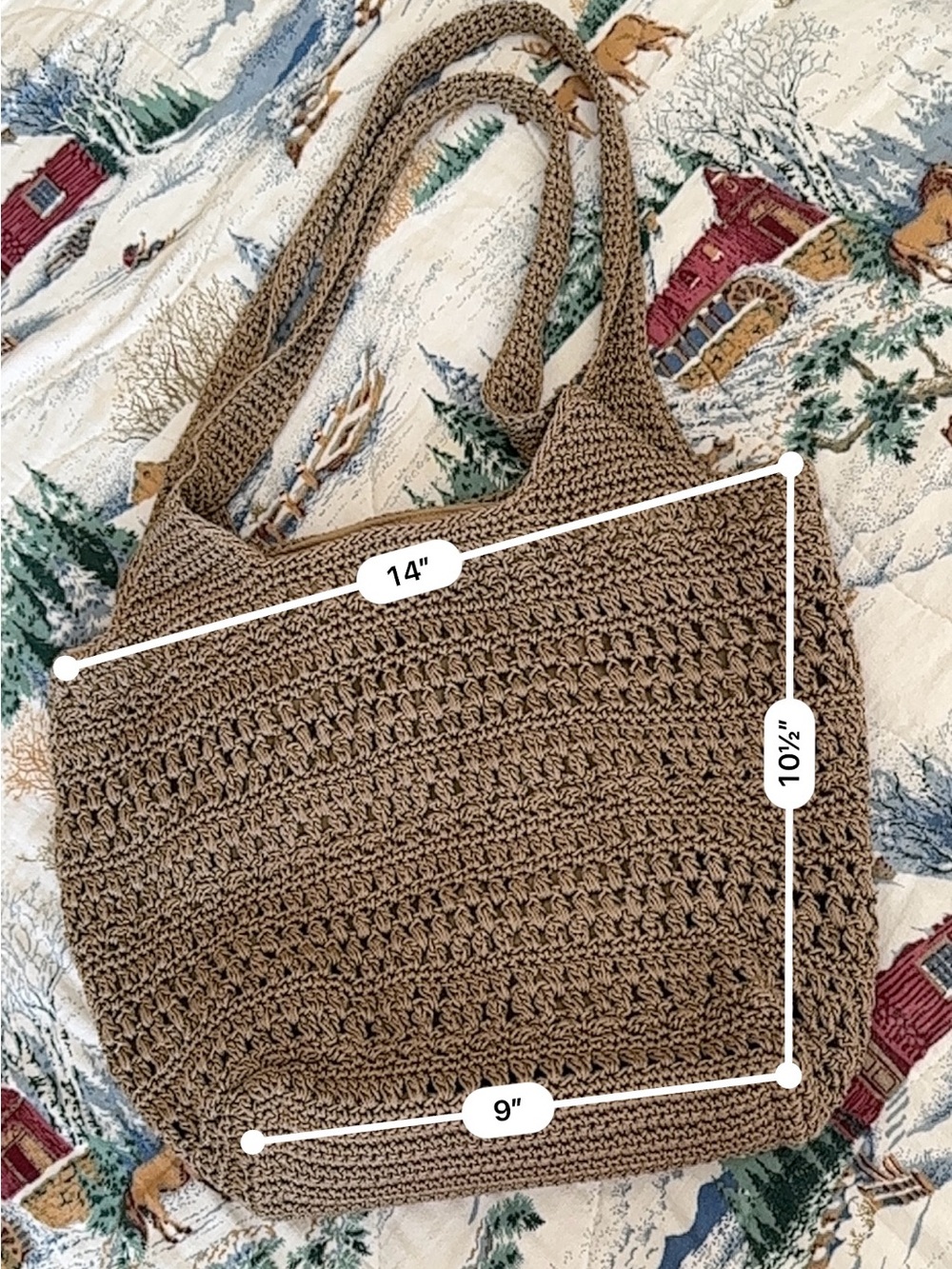 Woven Crochet Tote Bag in Tan - Picture 12 of 14